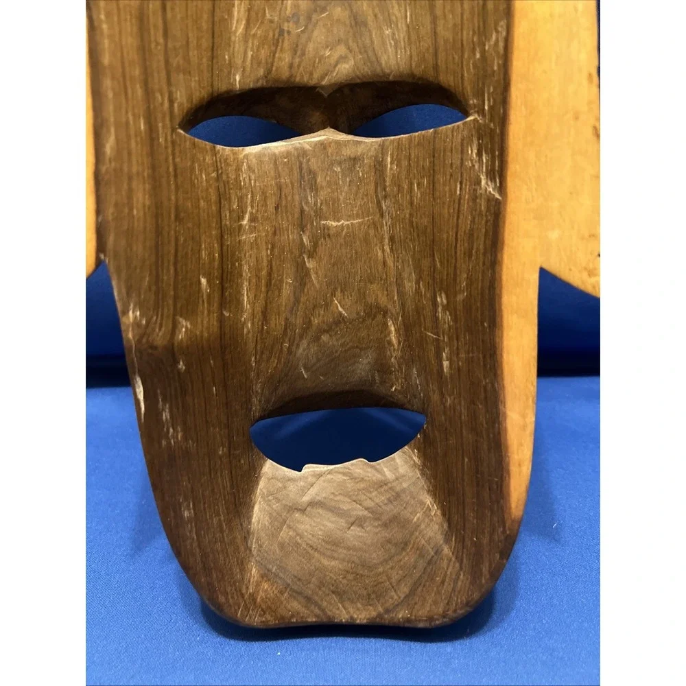Vintage Hand Carved Wooden African Tribal Mask Wall Art Decor 12x6